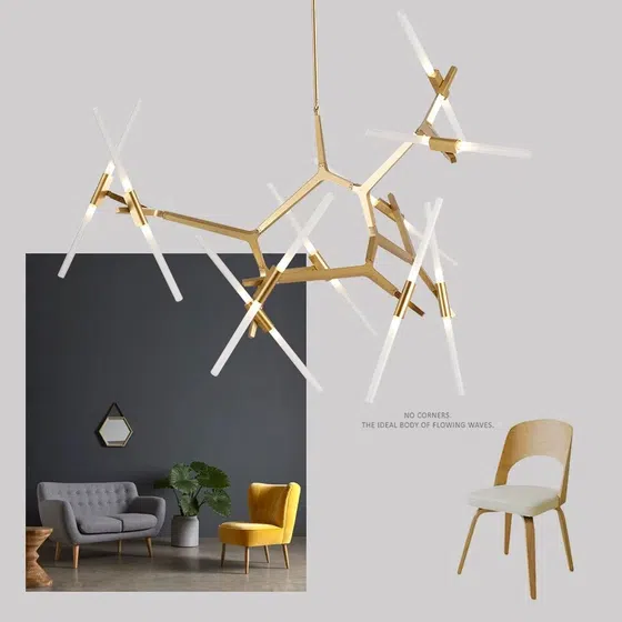 G9 Tree Branch Metal Pendant Lamp in Aluminum and Iron and Glass, scale view