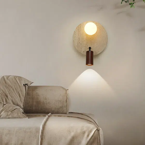 G9 Wood Glass Yellow Stone Wall Lamp in Wood/Glass and Yellow Stone, detail view
