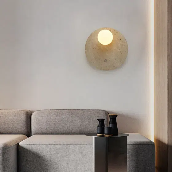 G9 Wood Glass Yellow Stone Wall Lamp in Wood/Glass and Yellow Stone, installed view