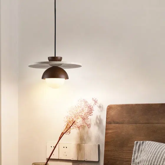 G9 Wooden Stone Pendant Light in Yellow Travertine and Wood and Metal, scale view