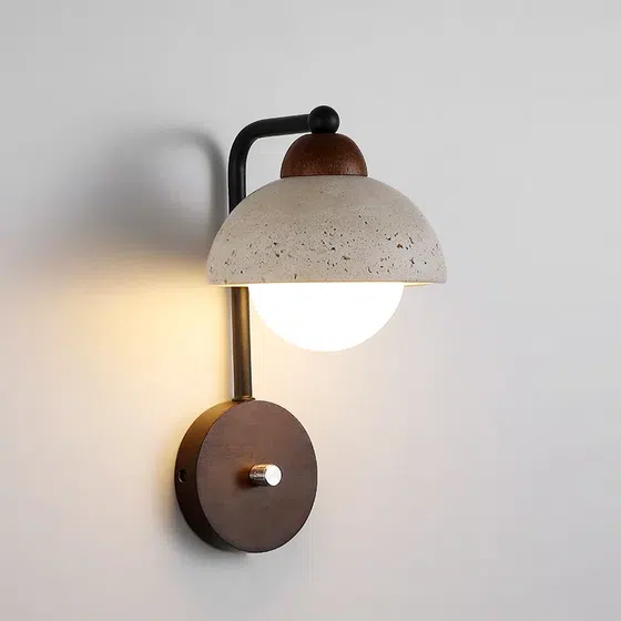 G9 Yellow Cave Stone Wall Light in Wood and Yellow Travertine, product photograph