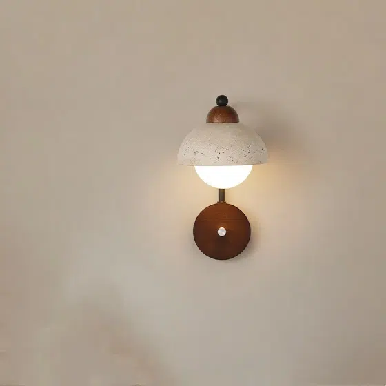 G9 Yellow Cave Stone Wall Light in Wood and Yellow Travertine, detail view