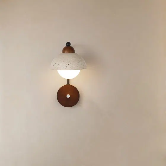 G9 Yellow Cave Stone Wall Light in Wood and Yellow Travertine, installed view