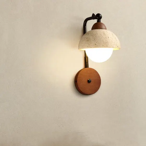 G9 Yellow Cave Stone Wall Light in Wood and Yellow Travertine, scale view