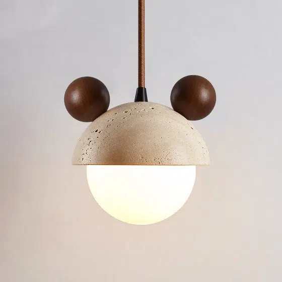 G9 LED Yellow Travertine Pendant Light in Wood and Yellow Travertine, product photograph