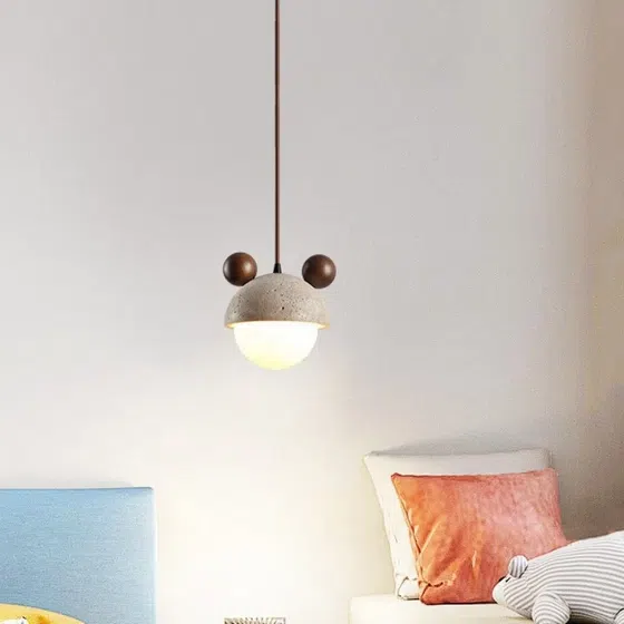 G9 LED Yellow Travertine Pendant Light in Wood and Yellow Travertine, detail view