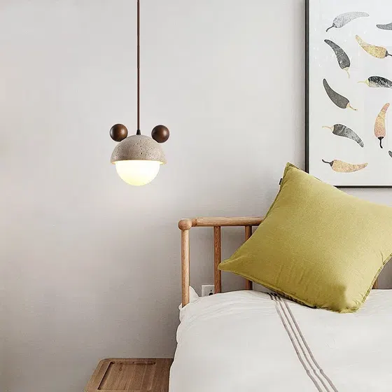 G9 LED Yellow Travertine Pendant Light in Wood and Yellow Travertine, installed view