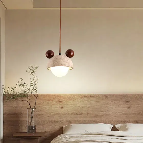 G9 LED Yellow Travertine Pendant Light in Wood and Yellow Travertine, scale view