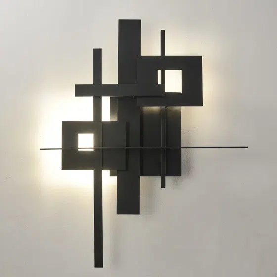 Geometric Black LED Wall Lamp in Hardware, detail view