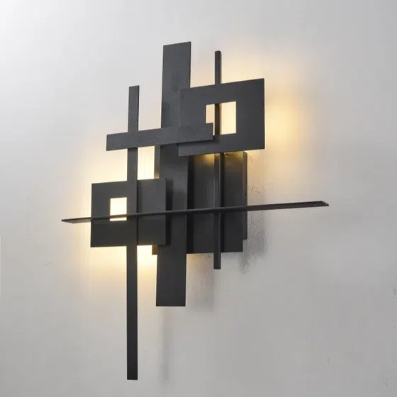 Geometric Black LED Wall Lamp in Hardware, installed view