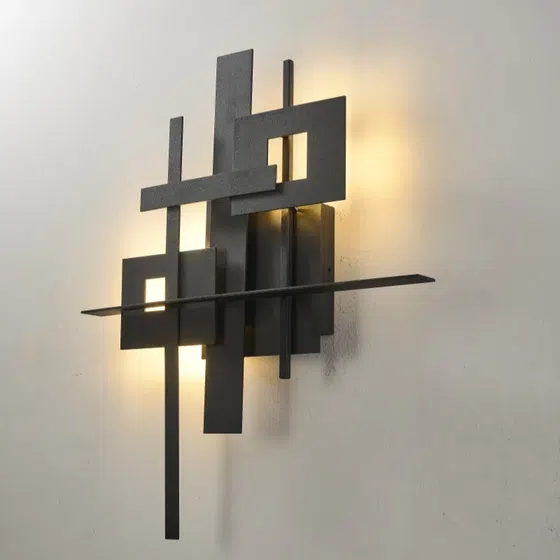 Geometric Black LED Wall Lamp in Hardware, scale view