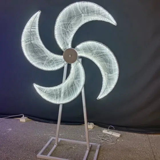 Giant Windmill LED Wedding Floor Light in Iron and Fabric, installed view