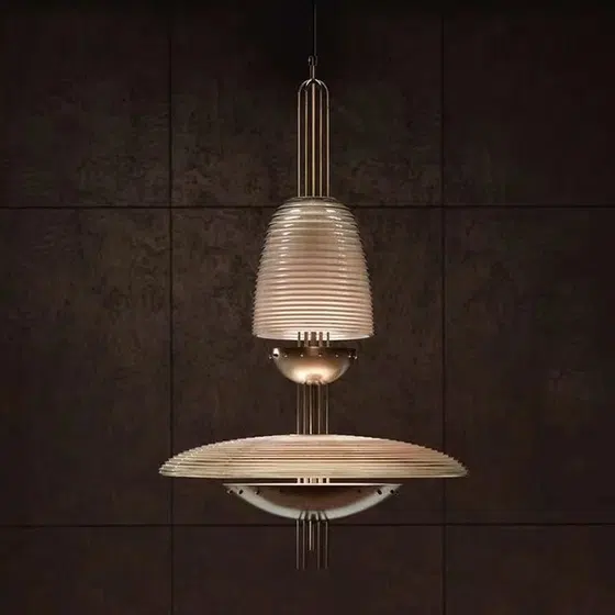 Glass Copper Hardware Hanging Pendant Lamp in Glass and Hardware, product photograph