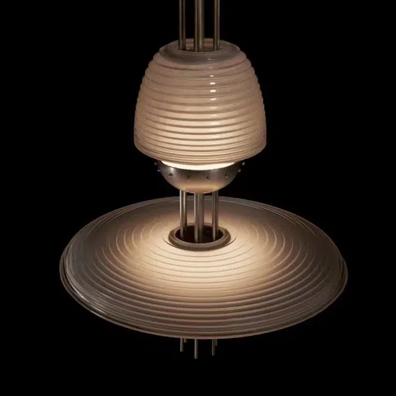 Glass Copper Hardware Hanging Pendant Lamp in Glass and Hardware, installed view