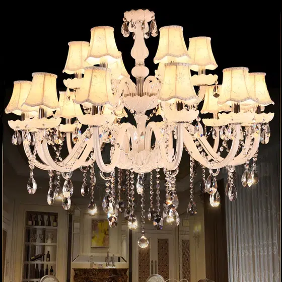 Retro Glass Crystal Candle Chandelier in Iron and Crystal and Glass and Fabric, product photograph