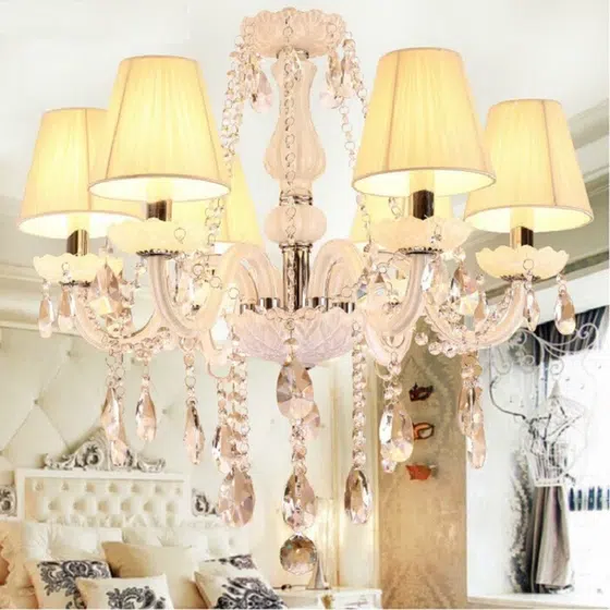 Retro Glass Crystal Candle Chandelier in Iron and Crystal and Glass and Fabric, detail view