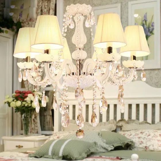 Retro Glass Crystal Candle Chandelier in Iron and Crystal and Glass and Fabric, scale view