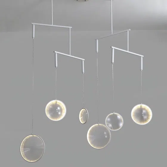 Body Rotated Freely Glass Lens Hardware Pendant Light in Hardware and Glass, product photograph