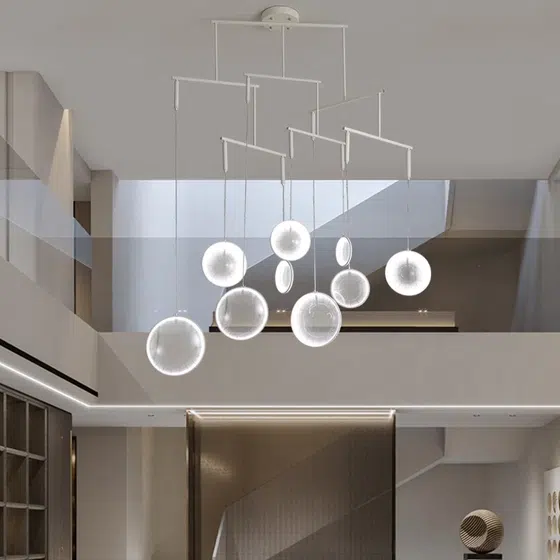 Body Rotated Freely Glass Lens Hardware Pendant Light in Hardware and Glass, detail view