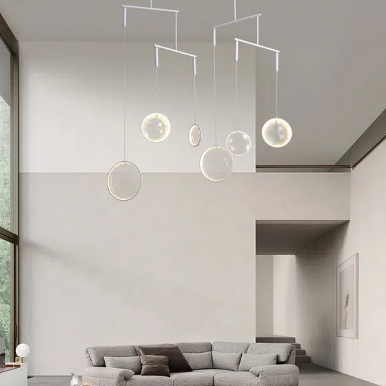 Body Rotated Freely Glass Lens Hardware Pendant Light in Hardware and Glass, installed view