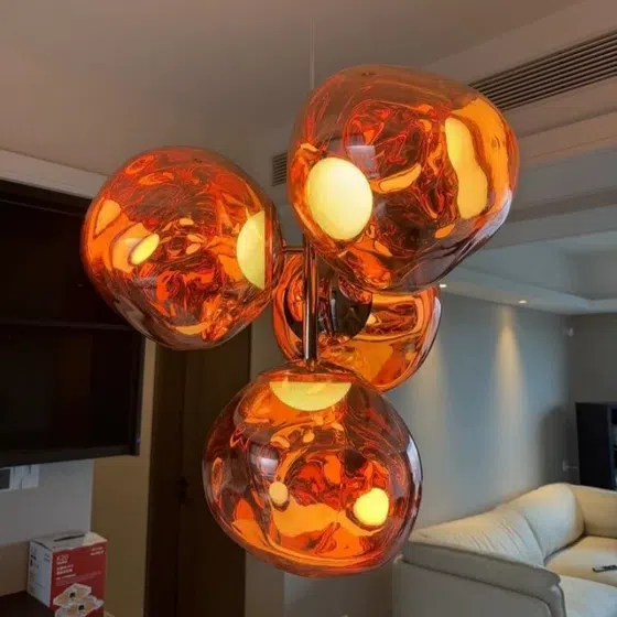 4 Heads Globe Lava Acrylic Pendant Light in Metal and Acrylic, product photograph