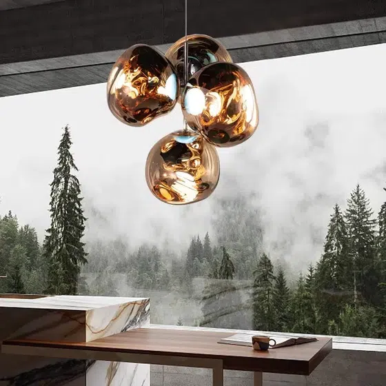 4 Heads Globe Lava Acrylic Pendant Light in Metal and Acrylic, detail view