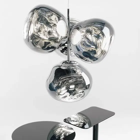 4 Heads Globe Lava Acrylic Pendant Light in Metal and Acrylic, installed view