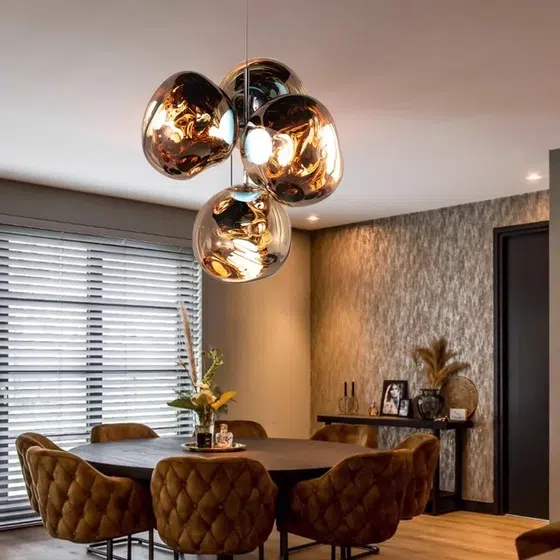 4 Heads Globe Lava Acrylic Pendant Light in Metal and Acrylic, scale view