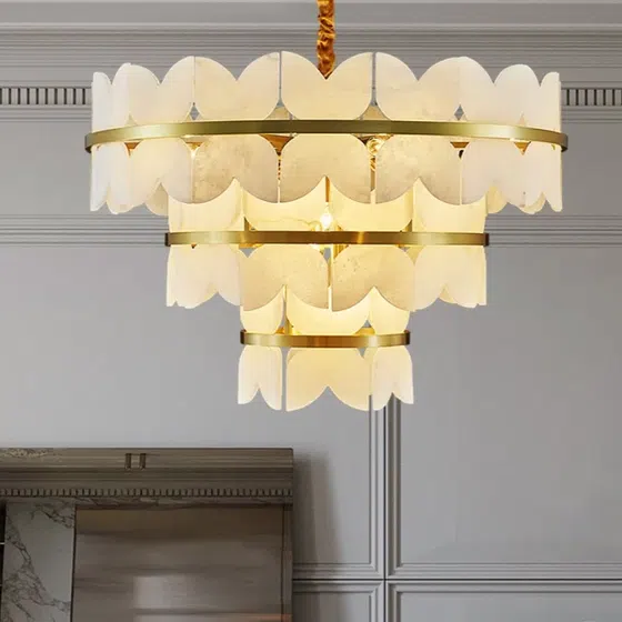 Gold Alabaster Marble Pendant Light in Copper and Alabaster Marble, product photograph