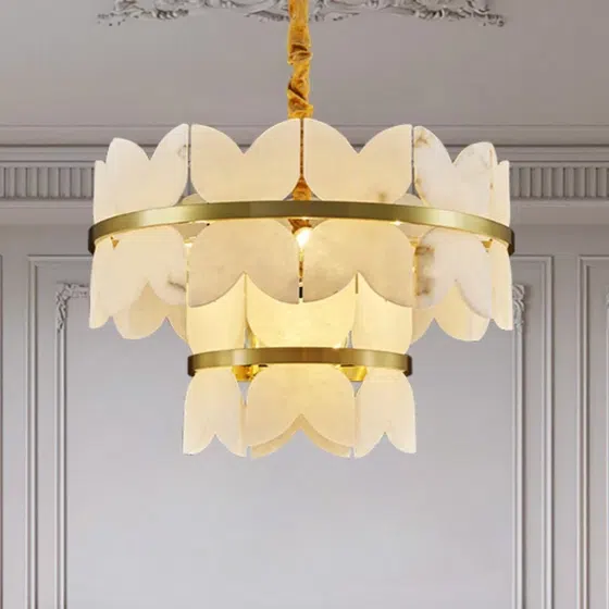 Gold Alabaster Marble Pendant Light in Copper and Alabaster Marble, installed view
