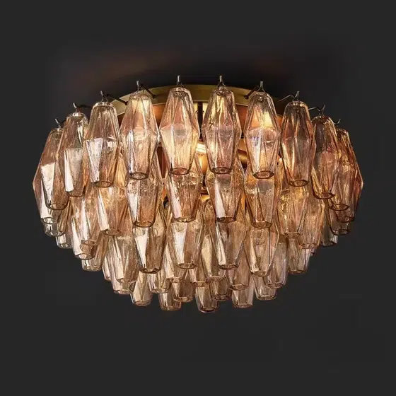 E14 Gold Chrome Red Glass Pendant Lamp in Iron Plating and Glass, detail view