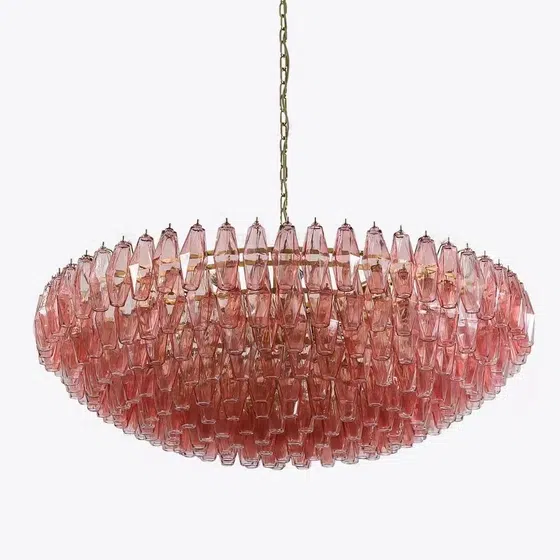 E14 Gold Chrome Red Glass Pendant Lamp in Iron Plating and Glass, installed view