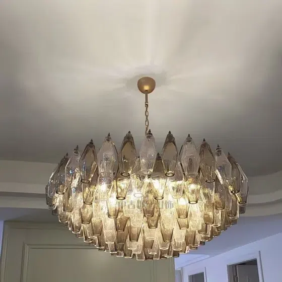 E14 Gold Chrome Red Glass Pendant Lamp in Iron Plating and Glass, scale view