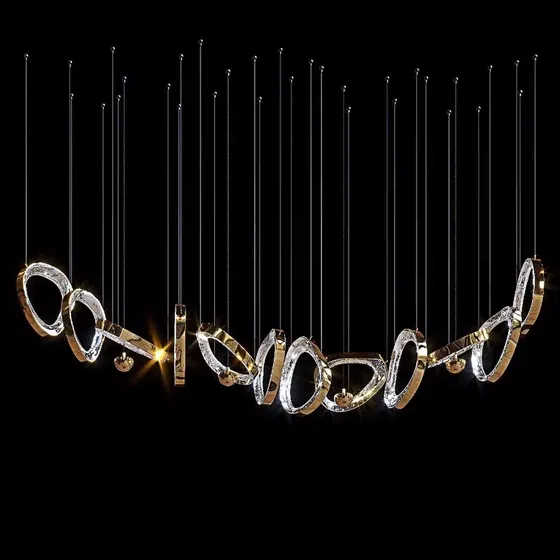 Gold Transparent Circle Custom Glass Chandelier in Stainless Steel and Glass, scale view