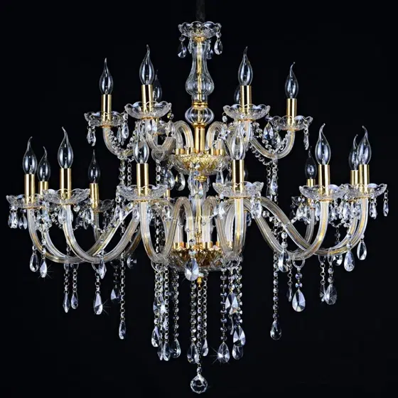 Gold Crystal Candle Chandelier in Iron and Crystal and Glass and Fabric, scale view