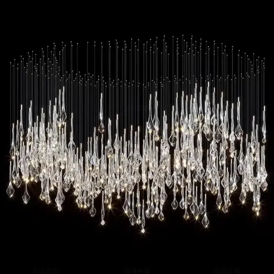 Gold Green Custom Glass Chandelier in Stainless Steel and Glass, product photograph