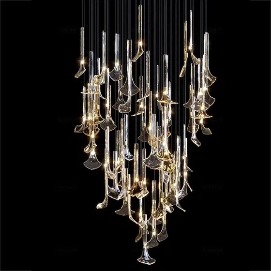 Gold Green Custom Glass Chandelier in Stainless Steel and Glass, scale view