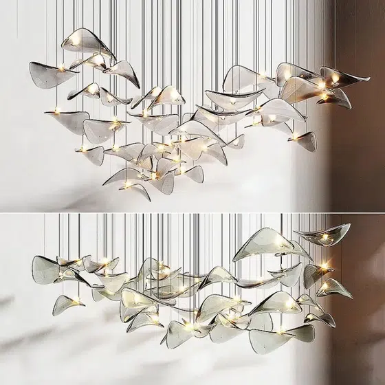 Gold Transparent Grey Custom Round Glass Chandelier in Stainless Steel and Glass, scale view