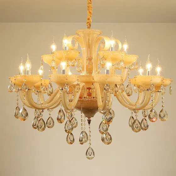 Gold Iron Crystal Glass Chandelier in Iron and Crystal and Glass, product photograph