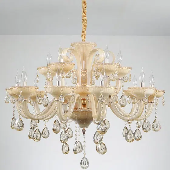 Gold Iron Crystal Glass Chandelier in Iron and Crystal and Glass, detail view