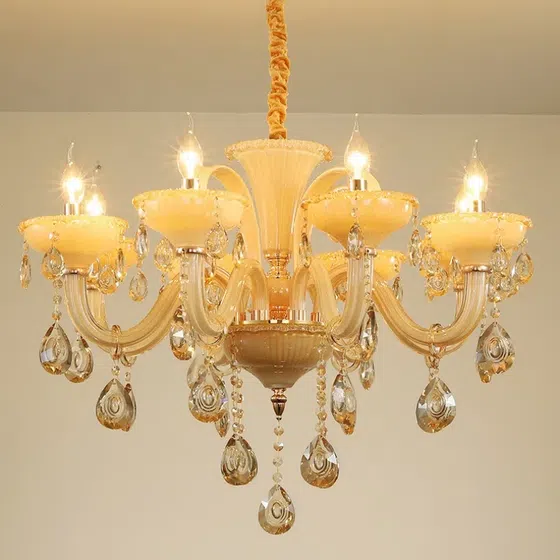 Gold Iron Crystal Glass Chandelier in Iron and Crystal and Glass, installed view