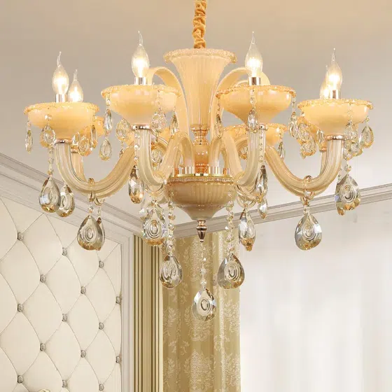 Gold Iron Crystal Glass Chandelier in Iron and Crystal and Glass, scale view