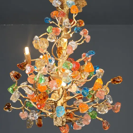 Gold Leaf Glass Chandelier in Copper and Glass, installed view