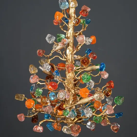 Gold Leaf Glass Chandelier in Copper and Glass, scale view