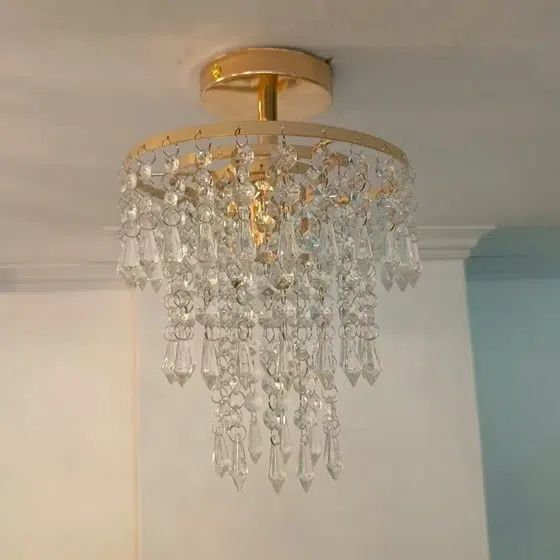 D20cm Gold Small Crystal Ceiling Light in Iron and Crystal, detail view