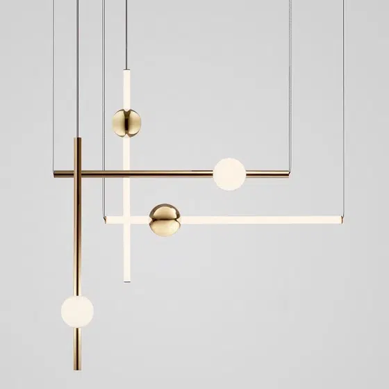 Gold White Iron Linear Pendant Lamp in Iron, product photograph