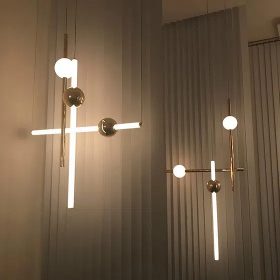 Gold White Iron Linear Pendant Lamp in Iron, detail view