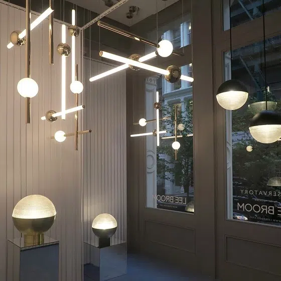 Gold White Iron Linear Pendant Lamp in Iron, scale view