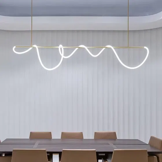 Gold White Linear Art Pendant Lamp in Silicone and Iron, detail view