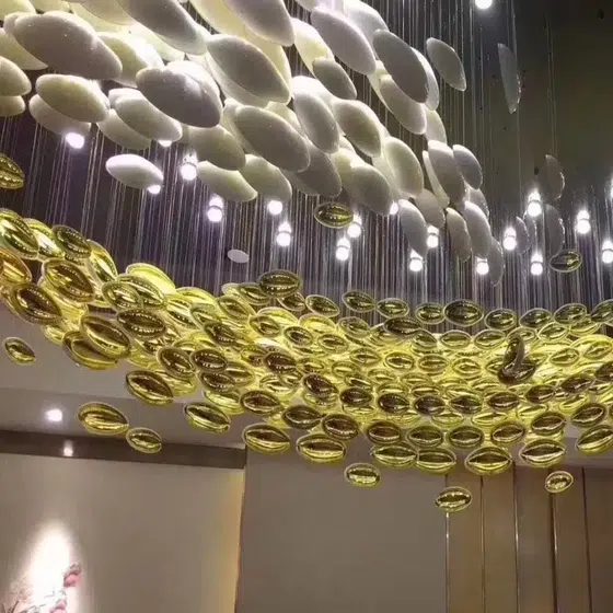Gold White Multi-Layer Glass Chandelier in Stainless Steel and Glass, scale view